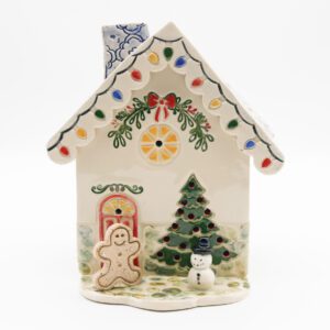 Holiday House with Snowman, Gingerbread Man and Garland